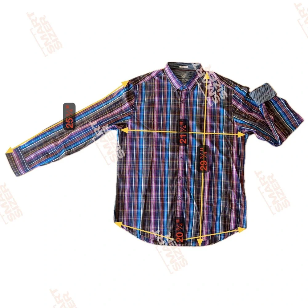 BUGATCHI UOMO Men's Plaid Long Sleeve Button Down Shirt Shaped Fit Blue Purple - Picture 9 of 9